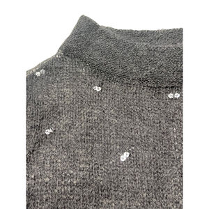 Nicole Miller Charcoal Silver Sequin Cowl Turtleneck Sheer Sweater M